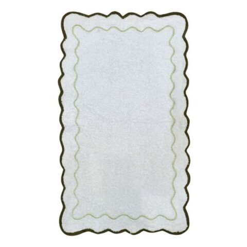 2-Piece Green Embroidered Scalloped Terry Hand Towel, Cotton