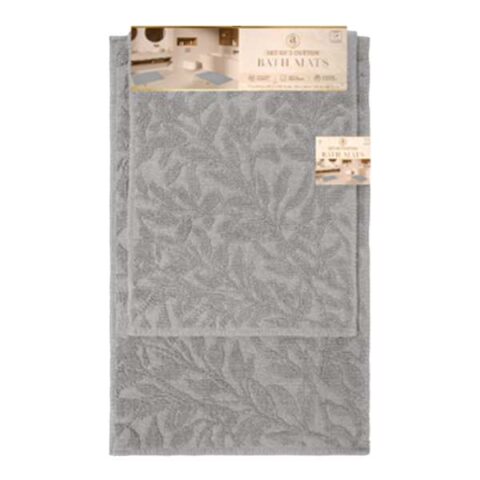 2-Piece Grey Woven Leaves Cotton Bath Mat Set, sold by At Home