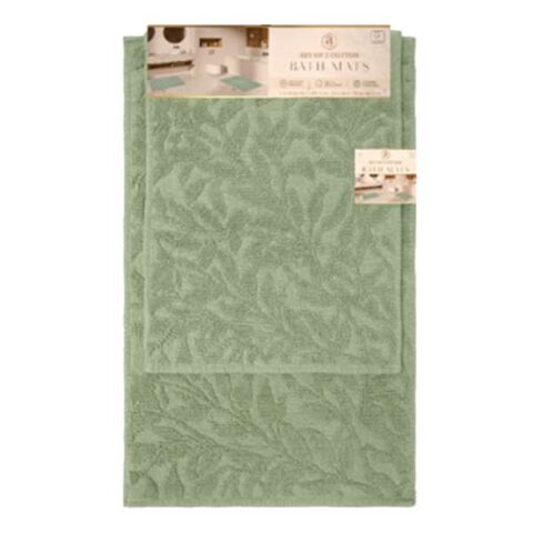 2-Piece Sage Woven Leaves Cotton Bath Mat Set, Green, sold by At Home