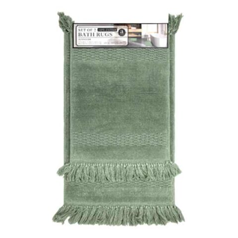 2-Piece Sea Green Jennifer Fringe Cotton Bath Rug Set, sold by At Home