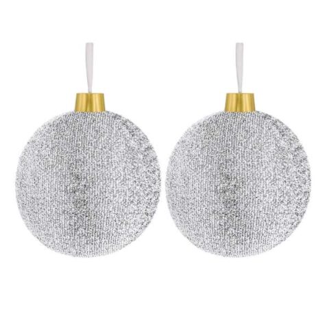 2-Piece Silver Tinsel Ornament Set, 12", Grey, Plastic, sold by At Home