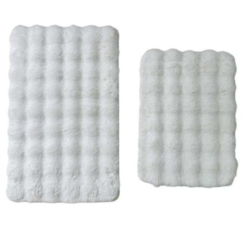 2-Piece White Bubble Faux Fur Rug Set, Polyester, sold by At Home