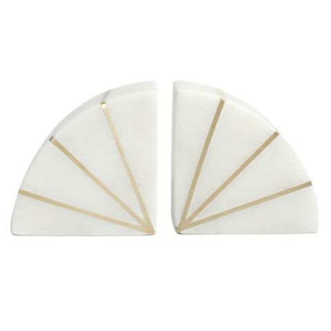 2-Piece White & Gold Marbled Semicircle Bookends Set, 4", sold by At Home