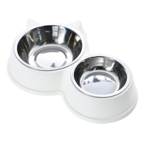 2-Sided Feeding Bowl With Food Storage, White, Plastic, sold by At Home