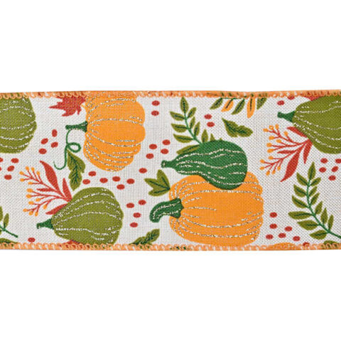 2.5" Orange Wired Pumpkin Ribbon, 10Yd, Fabric, sold by At Home