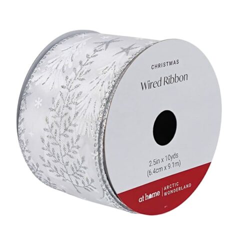 2.5" White & Silver Tree Ribbon, 10Yd, Gold, Fabric, sold by At Home