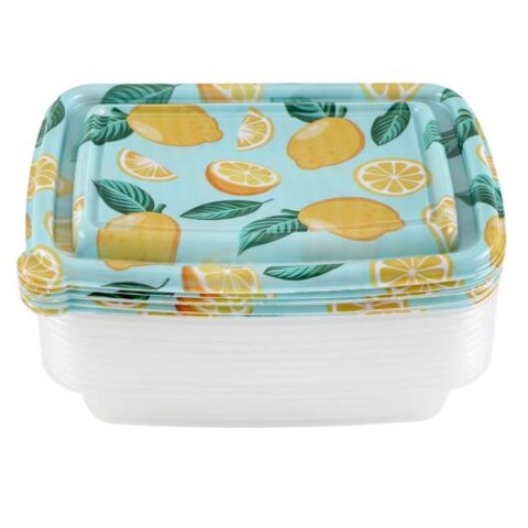 20-Piece Lemons Blue Rectangle Food Storage Set, Plastic, sold by At Home