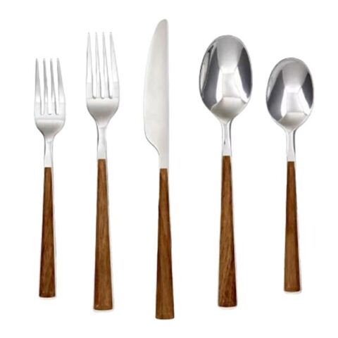 20-Piece Woodburn Wood Handle Flatware Set, Silver, Metal, sold by At Home