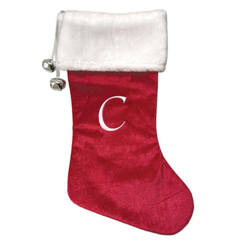 20" Red Velvet Monogram Stocking, C, Fabric, sold by At Home