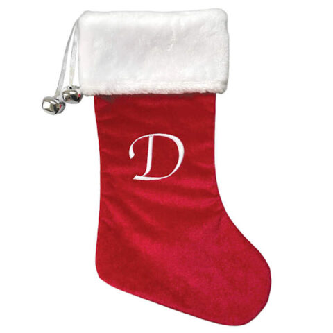 20" Red Velvet Monogram Stocking, D, Fabric, sold by At Home