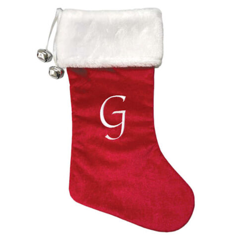 20" Red Velvet Monogram Stocking, G, Fabric, sold by At Home
