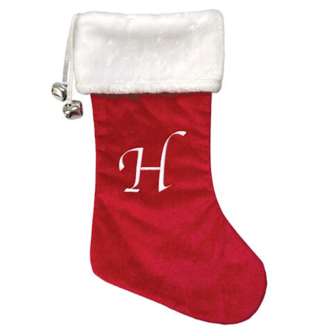 20" Red Velvet Monogram Stocking, H, Fabric, sold by At Home