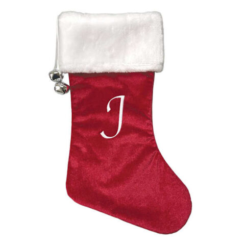20" Red Velvet Monogram Stocking, J, Fabric, sold by At Home