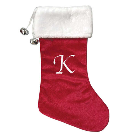 20" Red Velvet Monogram Stocking, K, Fabric, sold by At Home