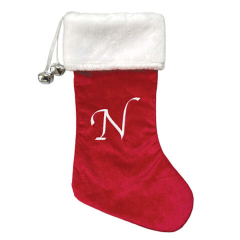 20" Red Velvet Monogram Stocking, N, Fabric, sold by At Home