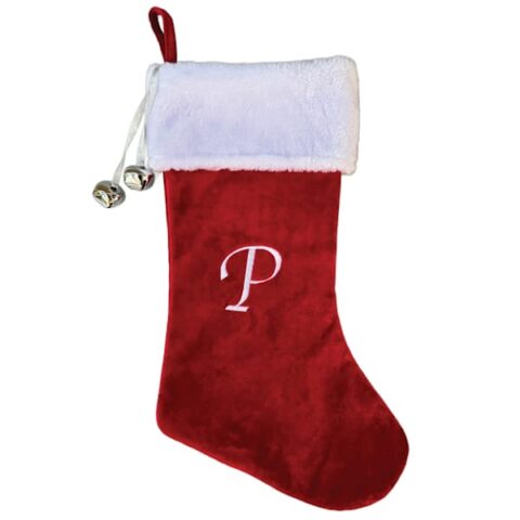 20" Red Velvet Monogram Stocking, P, Fabric, sold by At Home