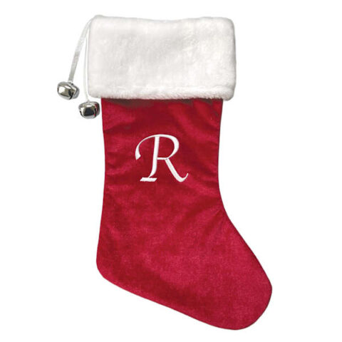20" Red Velvet Monogram Stocking, R, Fabric, sold by At Home