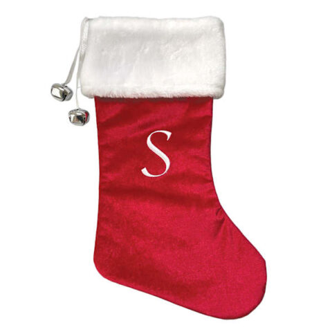 20" Red Velvet Monogram Stocking, S, Fabric, sold by At Home