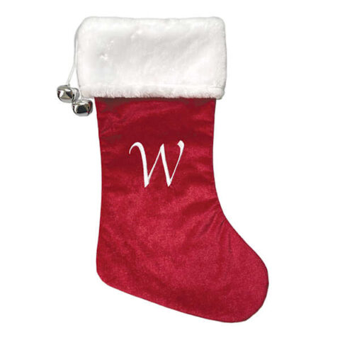 20" Red Velvet Monogram Stocking, W, Fabric, sold by At Home