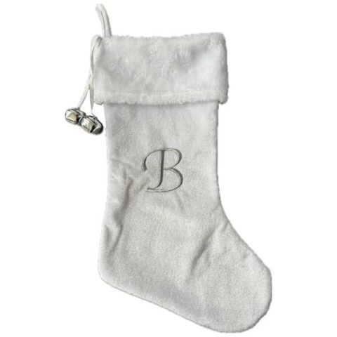 20" White Velvet Monogram Stocking, B, Fabric, sold by At Home