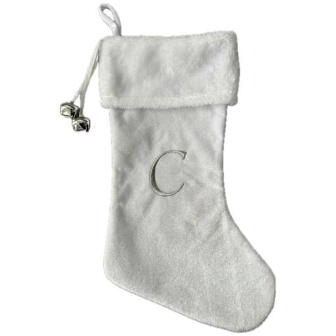 20" White Velvet Monogram Stocking, C, Fabric, sold by At Home