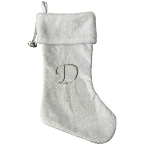 20" White Velvet Monogram Stocking, D, Fabric, sold by At Home