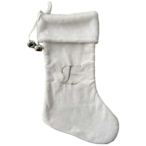 20" White Velvet Monogram Stocking, E, Fabric, sold by At Home