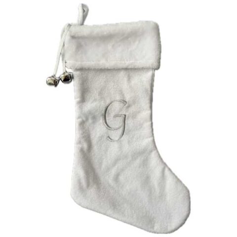 20" White Velvet Monogram Stocking, G, Fabric, sold by At Home