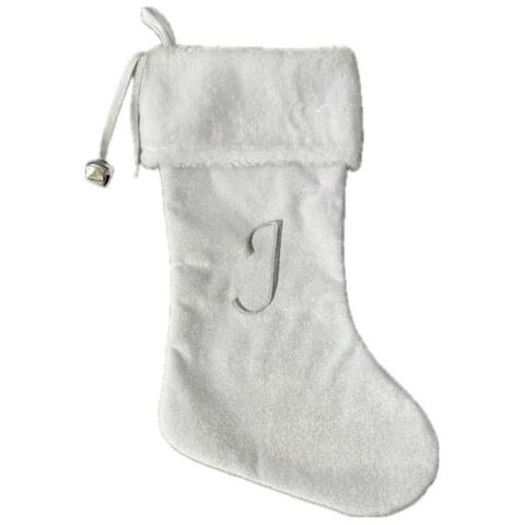 20" White Velvet Monogram Stocking, J, Fabric, sold by At Home
