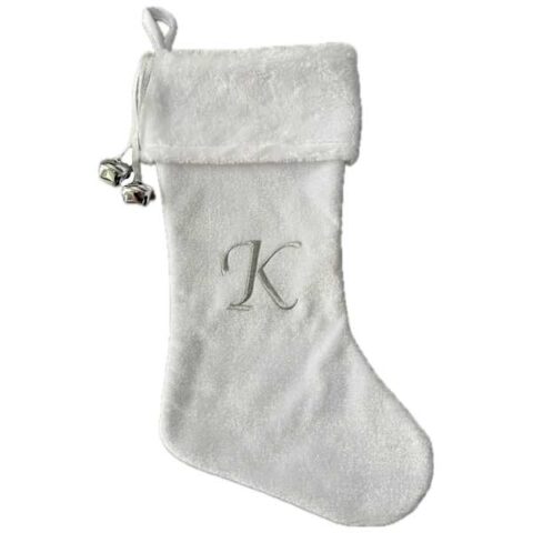 20" White Velvet Monogram Stocking, K, Fabric, sold by At Home