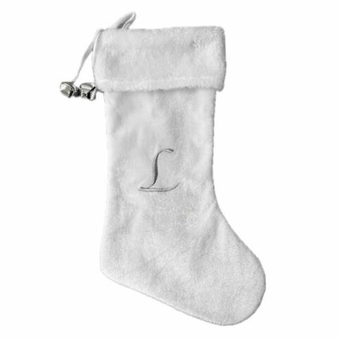 20" White Velvet Monogram Stocking, L, Fabric, sold by At Home