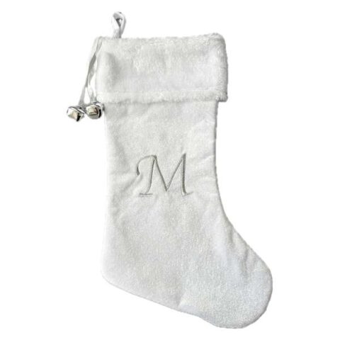 20" White Velvet Monogram Stocking, M, Fabric, sold by At Home