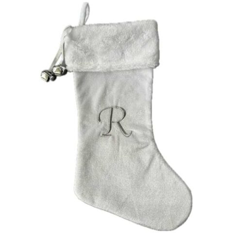 20" White Velvet Monogram Stocking, R, Fabric, sold by At Home