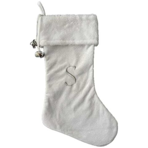 20" White Velvet Monogram Stocking, S, Fabric, sold by At Home