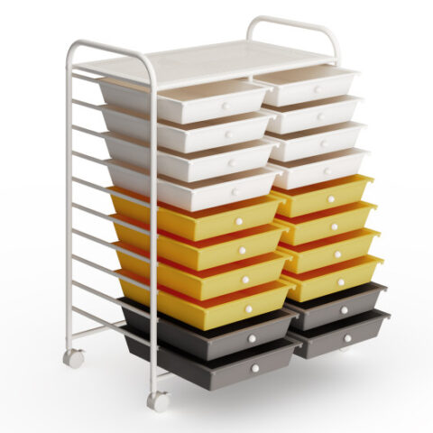 20 Drawers Storage Rolling Cart Studio Organizer-Yellow