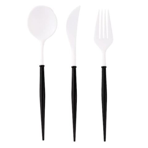 24-Count Black & White Plastic Cutlery Set, sold by At Home