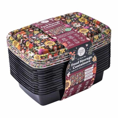 24-Piece Floral Mushroom Plastic Food Storage Set, Black, sold by At Home