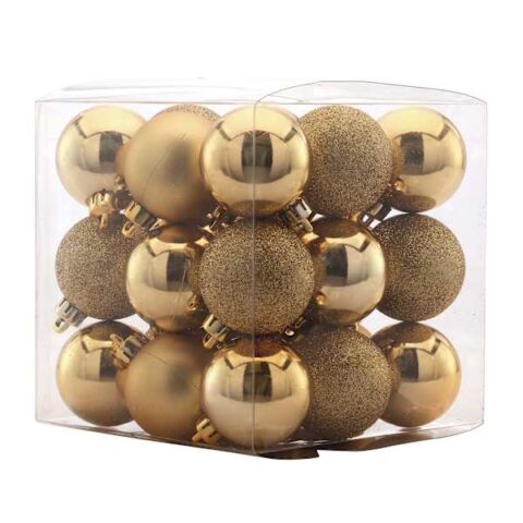 27-Count Gold Mix Shatterproof Ornaments, 40Mm, Plastic, sold by At Home