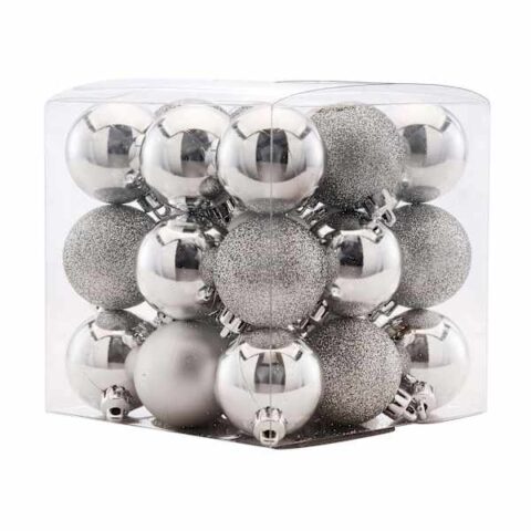 27-Count Silver Mix Shatterproof Ornaments, 40Mm, Plastic, sold by At Home