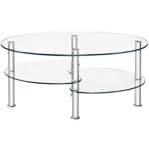 Tempered Glass Oval Side Coffee Table-Transparent