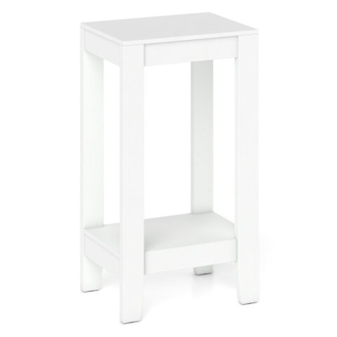 2-Tier Nightstand End Side Wooden Legs Table for Bedroom-White