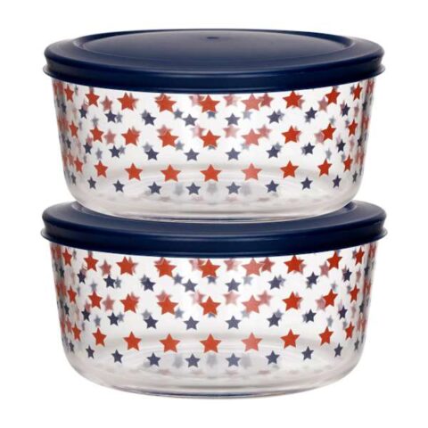 2Pc 4 Cup Stars Round Glass Food Storage, sold by At Home