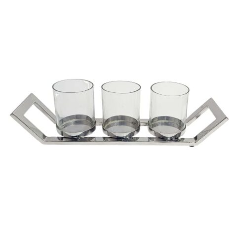 3-Candle Chrome Centerpiece, 17", Silver, Metal, sold by At Home