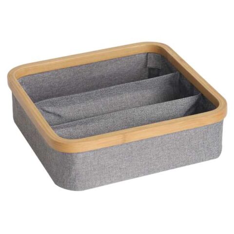 3-Compartment Bamboo Storage Bin, Grey, Polyester, sold by At Home