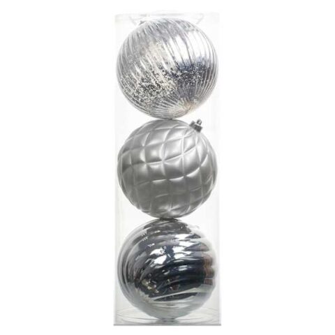 3-Count Decorated Ornaments, 7.9", Silver, Plastic, sold by At Home