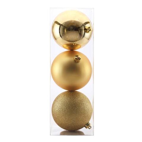 3-Count Gold Mix Shatterproof Ornaments, 5.9", Plastic, sold by At Home
