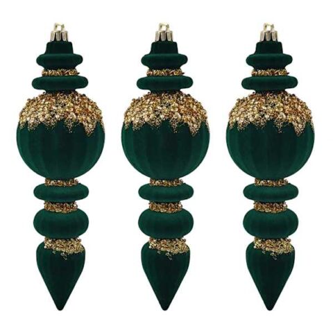 3-Count Green Flocked Ornaments, 7.5", Plastic, sold by At Home