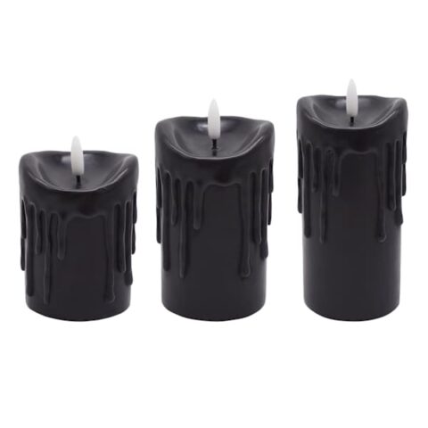 3-Count Led Black Pillar Candles, Wax, sold by At Home