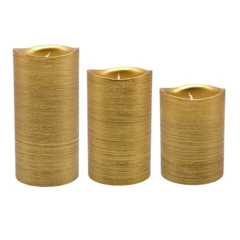 3-Count Led Gold Pillar Candles, Wax, sold by At Home