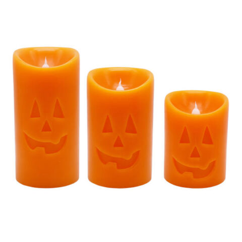 3-Count Led Orange Pillar Candle With Remote Control, Wax, sold by At Home